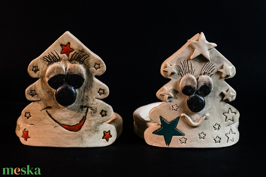 Kerámia gyertyatartó karácsonyfa - karácsony - karácsonyi lakásdekoráció - ünnepi asztaldekoráció - Meska.hu