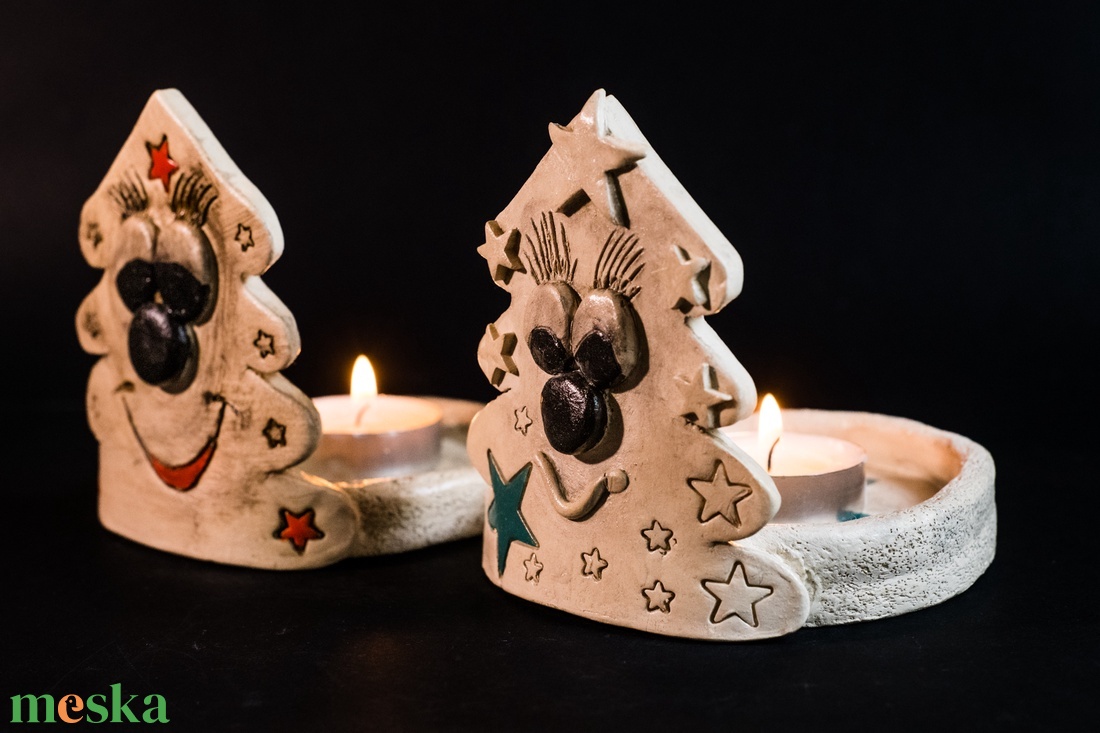 Kerámia gyertyatartó karácsonyfa - karácsony - karácsonyi lakásdekoráció - ünnepi asztaldekoráció - Meska.hu