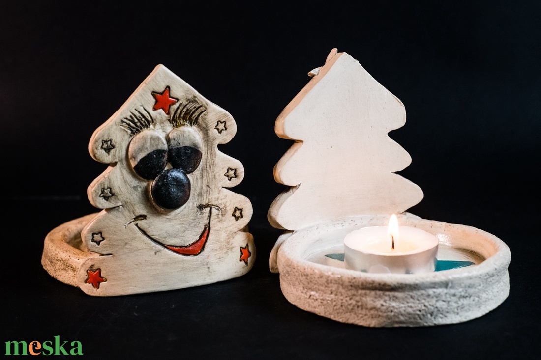 Kerámia gyertyatartó karácsonyfa - karácsony - karácsonyi lakásdekoráció - ünnepi asztaldekoráció - Meska.hu