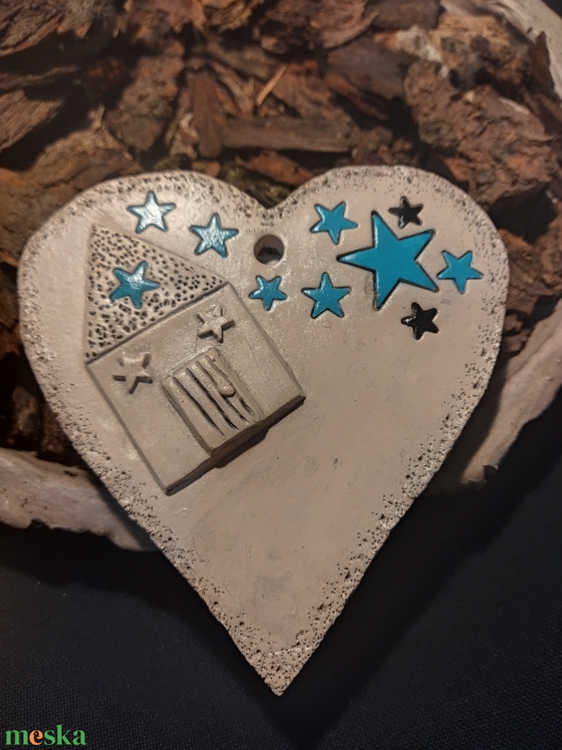 Karácsonyfa dísz kerámiából türkiz - karácsony - karácsonyi lakásdekoráció - karácsonyfadíszek - Meska.hu