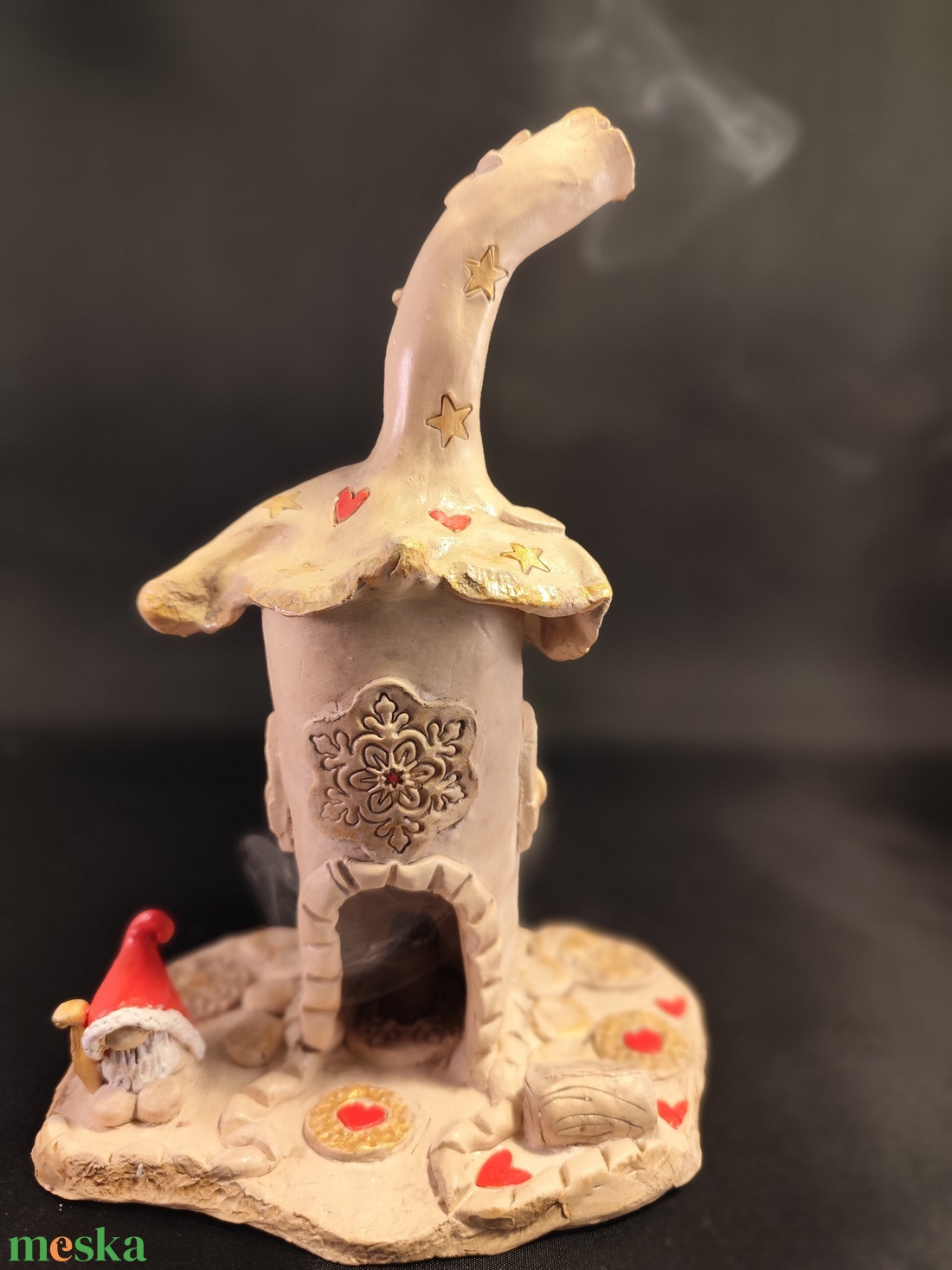 Kerámia füstölő piros - arany télapó - otthon & életmód - dekoráció - spiritualitás - füstölő és füstölőtartó - Meska.hu