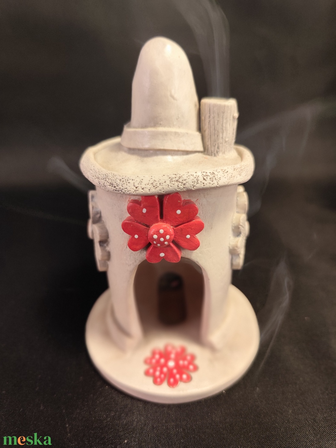 Kerámia füstölő piros virágos - otthon & életmód - dekoráció - spiritualitás - füstölő és füstölőtartó - Meska.hu