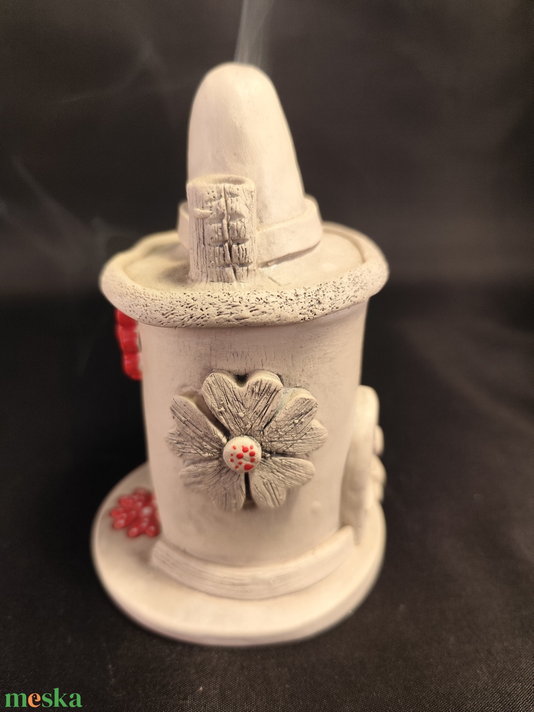 Kerámia füstölő piros virágos - otthon & életmód - dekoráció - spiritualitás - füstölő és füstölőtartó - Meska.hu