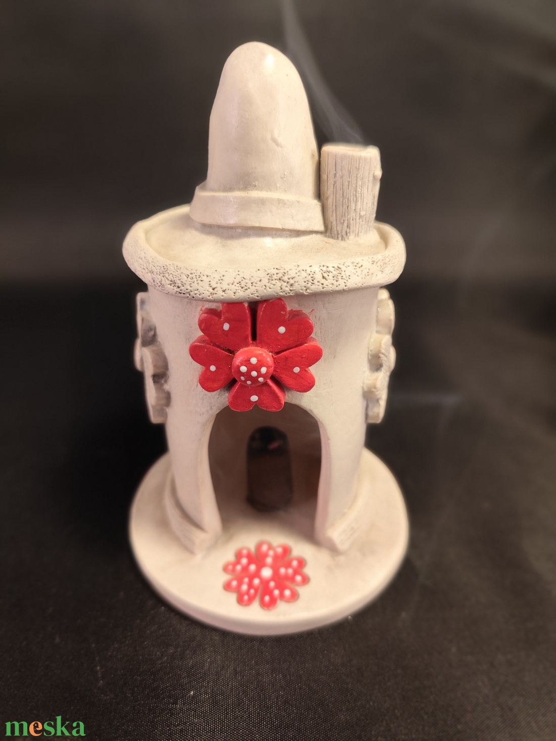 Kerámia füstölő piros virágos - otthon & életmód - dekoráció - spiritualitás - füstölő és füstölőtartó - Meska.hu