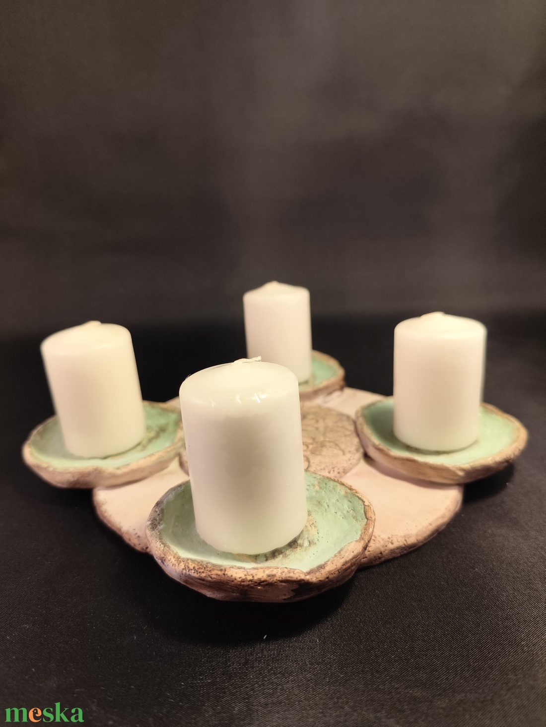 Kerámia adventi gyertyatartó zöld - karácsony - adventi díszek - adventi gyertyadíszek és koszorúdíszek - Meska.hu