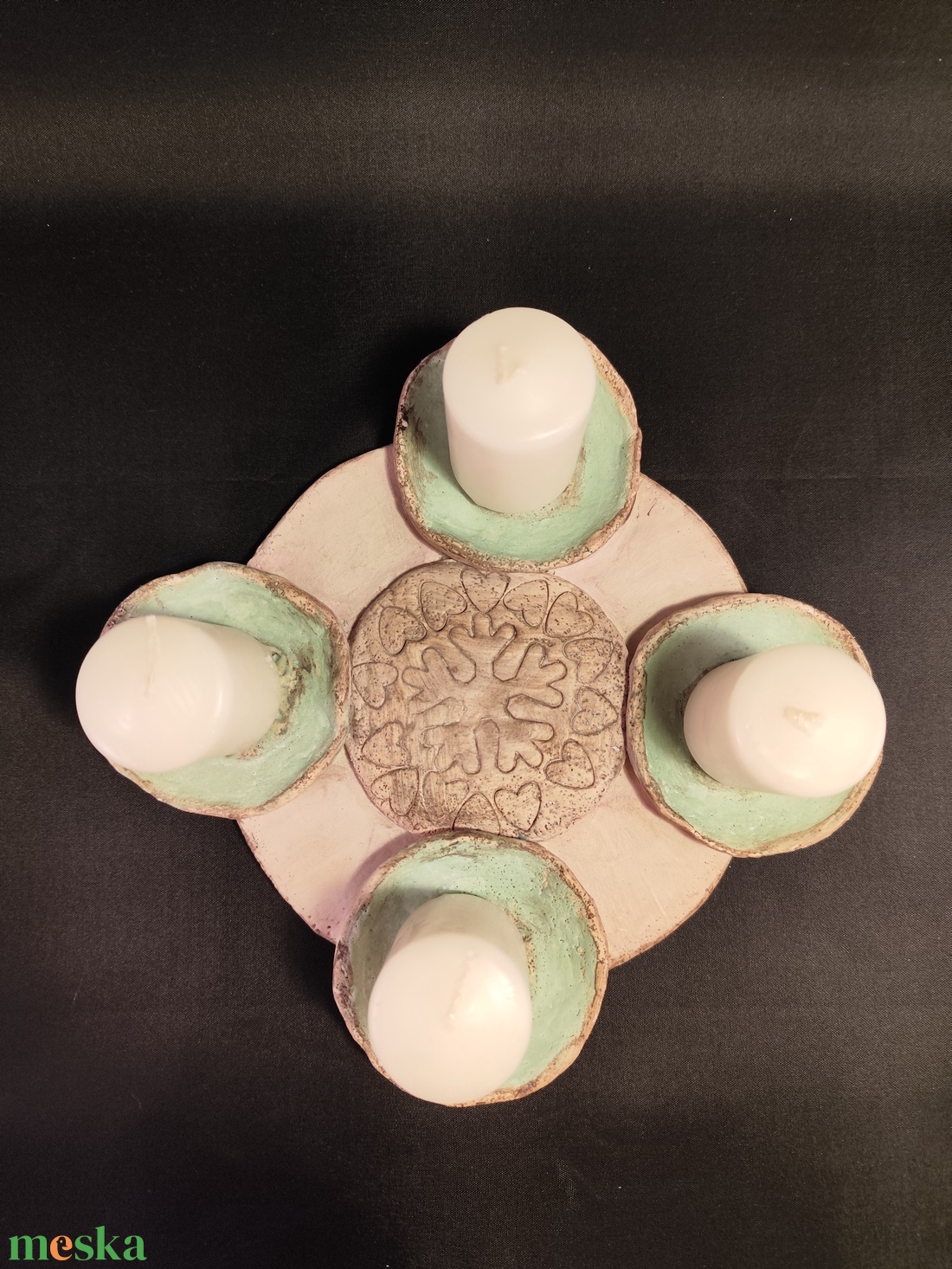 Kerámia adventi gyertyatartó zöld - karácsony - adventi díszek - adventi gyertyadíszek és koszorúdíszek - Meska.hu