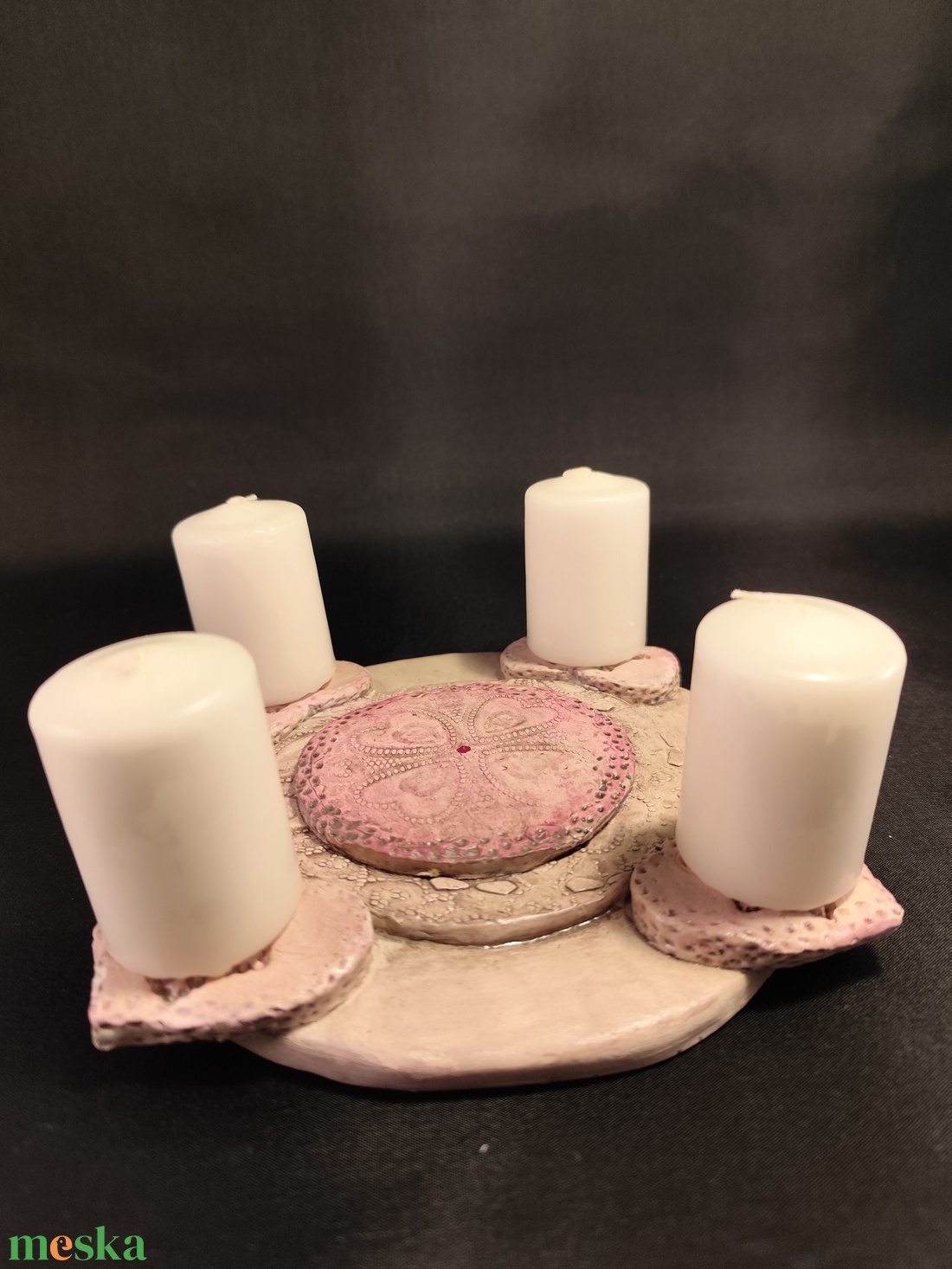 Kerámia adventi gyertyatartó magenta - karácsony - adventi díszek - adventi gyertyadíszek és koszorúdíszek - Meska.hu