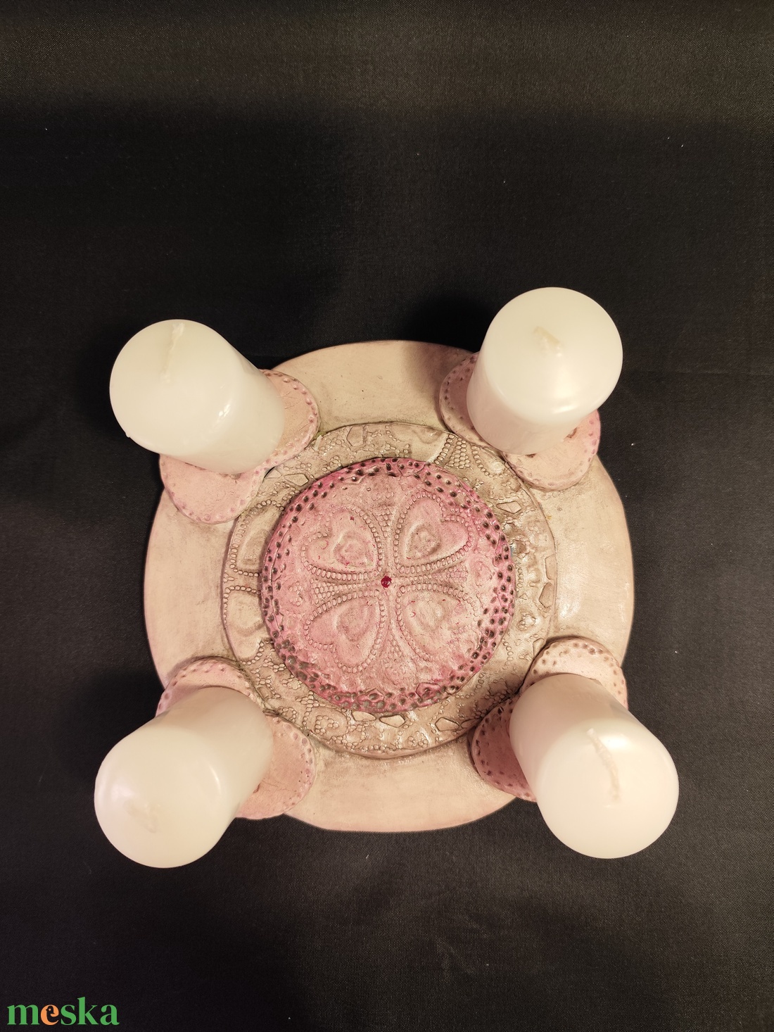 Kerámia adventi gyertyatartó magenta - karácsony - adventi díszek - adventi gyertyadíszek és koszorúdíszek - Meska.hu