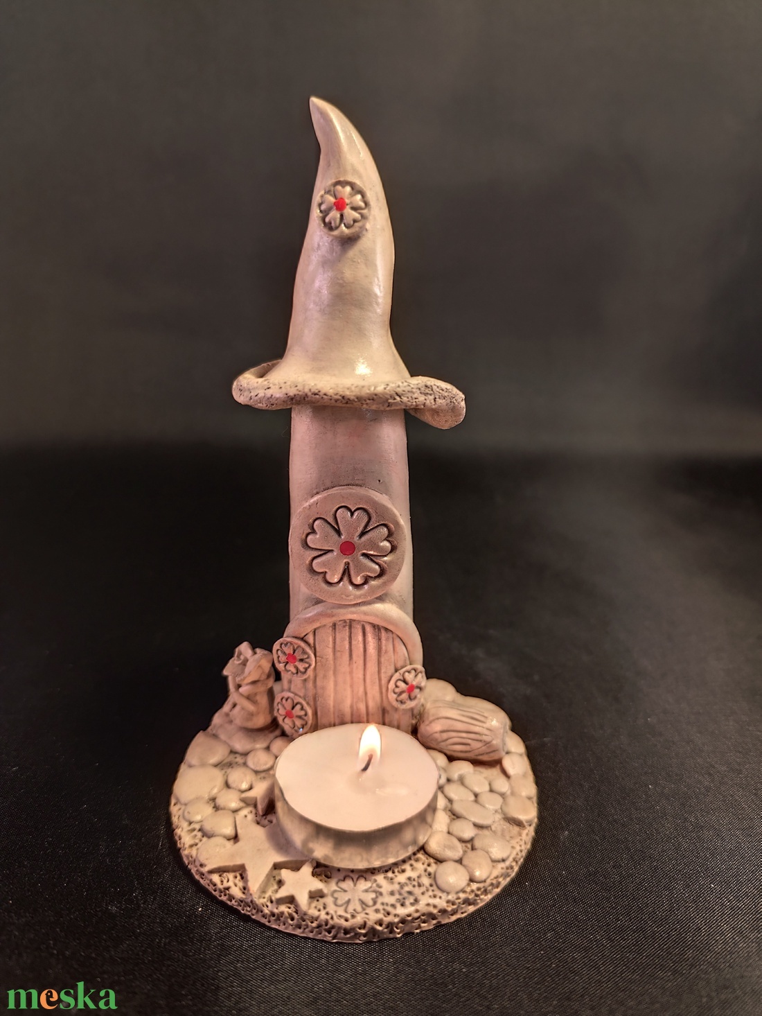 Kerámia  gyertyatartó piros - karácsony - karácsonyi lakásdekoráció - ünnepi asztaldekoráció - Meska.hu