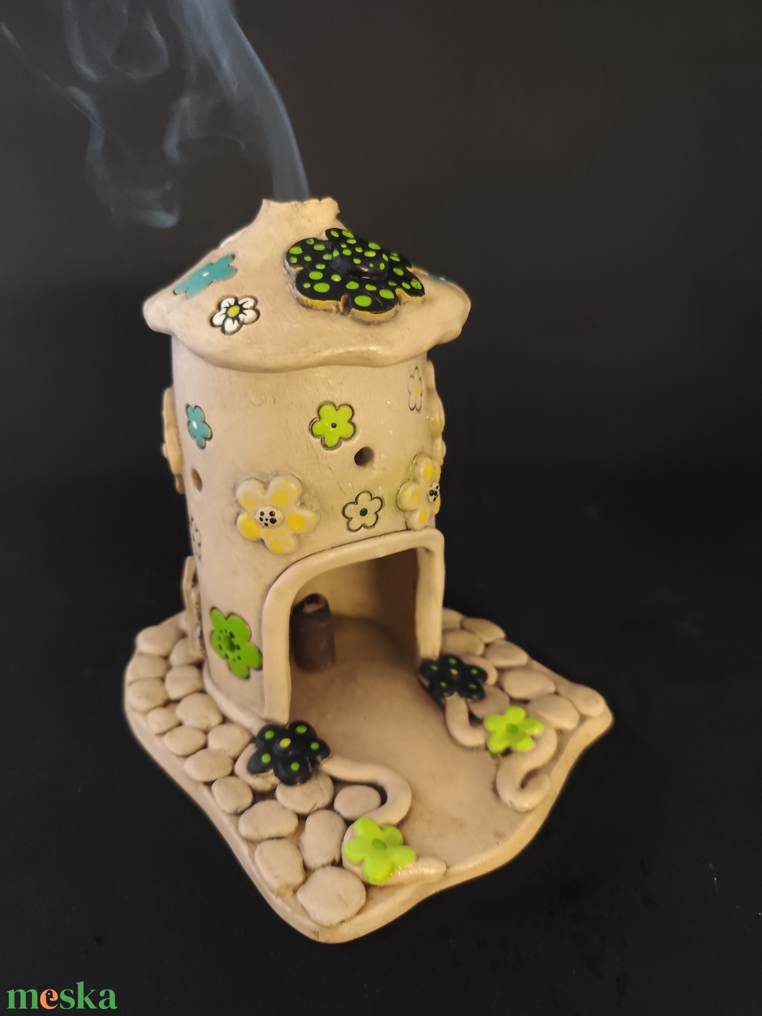 Kerámia füstölő zöld virágos - otthon & életmód - dekoráció - spiritualitás - füstölő és füstölőtartó - Meska.hu