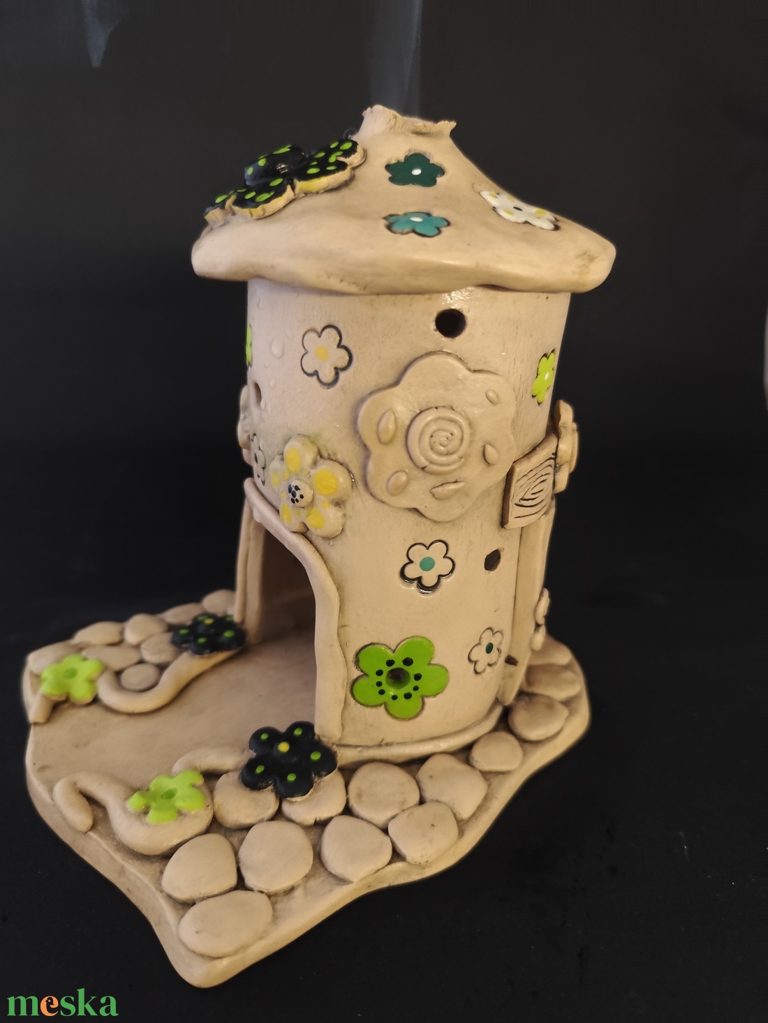 Kerámia füstölő zöld virágos - otthon & életmód - dekoráció - spiritualitás - füstölő és füstölőtartó - Meska.hu