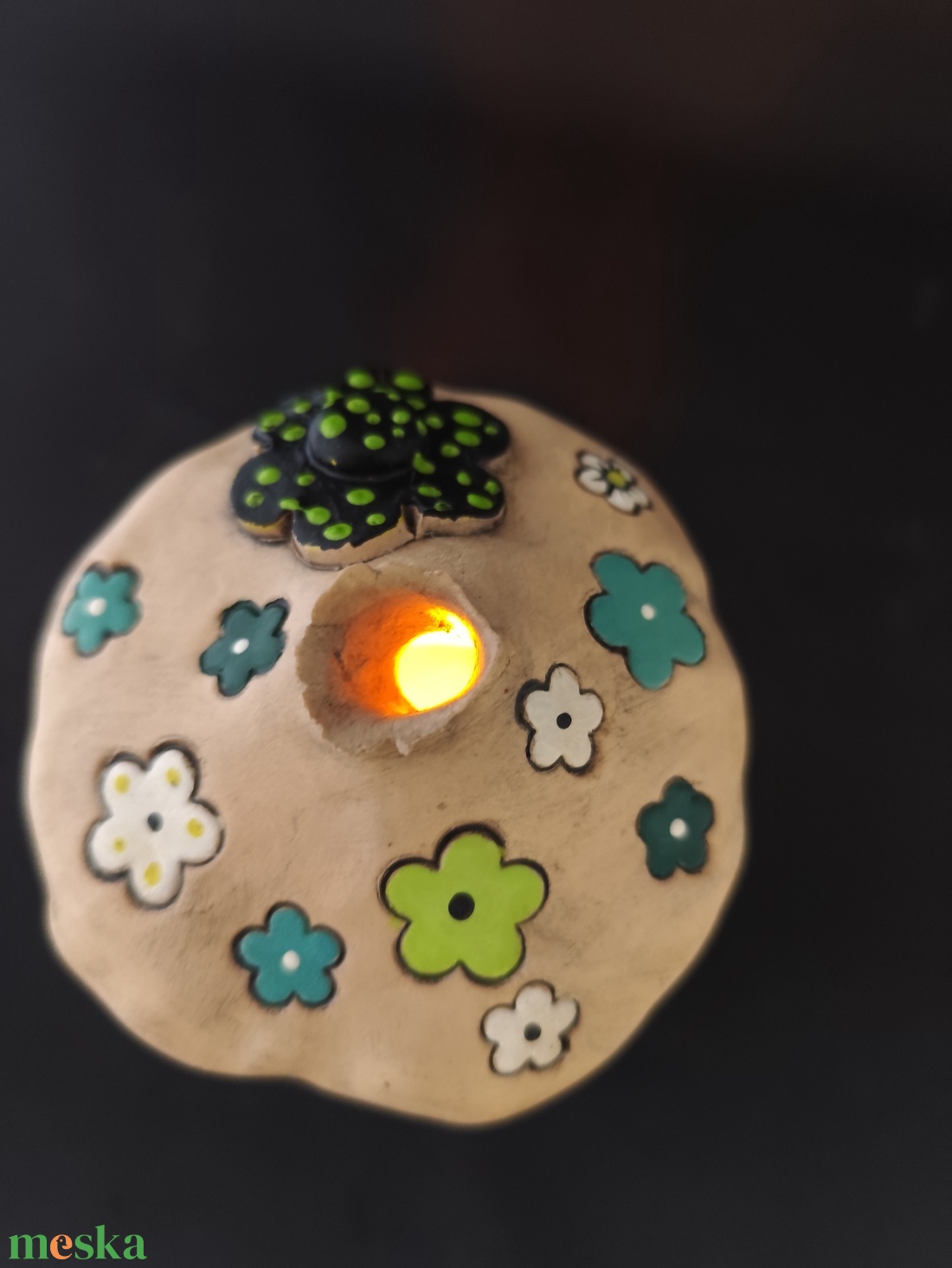 Kerámia füstölő zöld virágos - otthon & életmód - dekoráció - spiritualitás - füstölő és füstölőtartó - Meska.hu