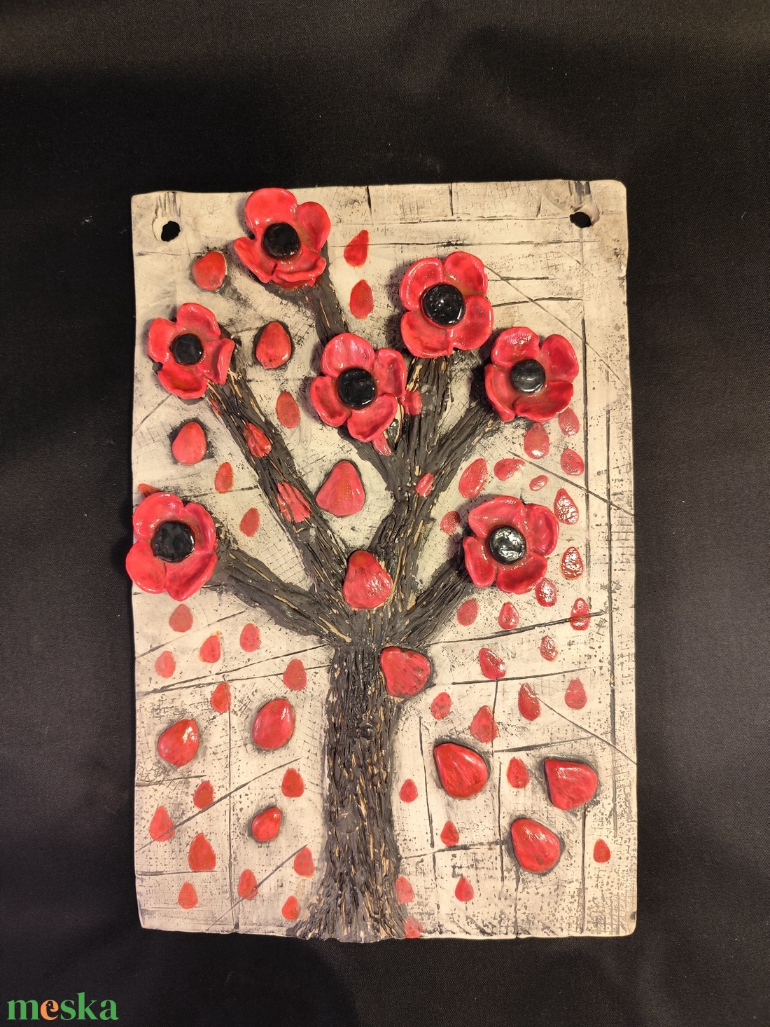 Kerámia virágos kép - otthon & életmód - dekoráció - dísztárgy - Meska.hu