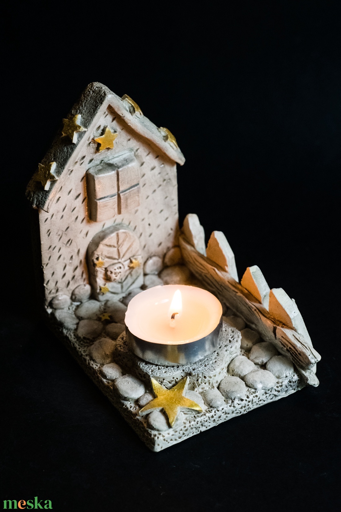 Kerámia gyertyatartó arany  - karácsony - karácsonyi lakásdekoráció - ünnepi asztaldekoráció - Meska.hu