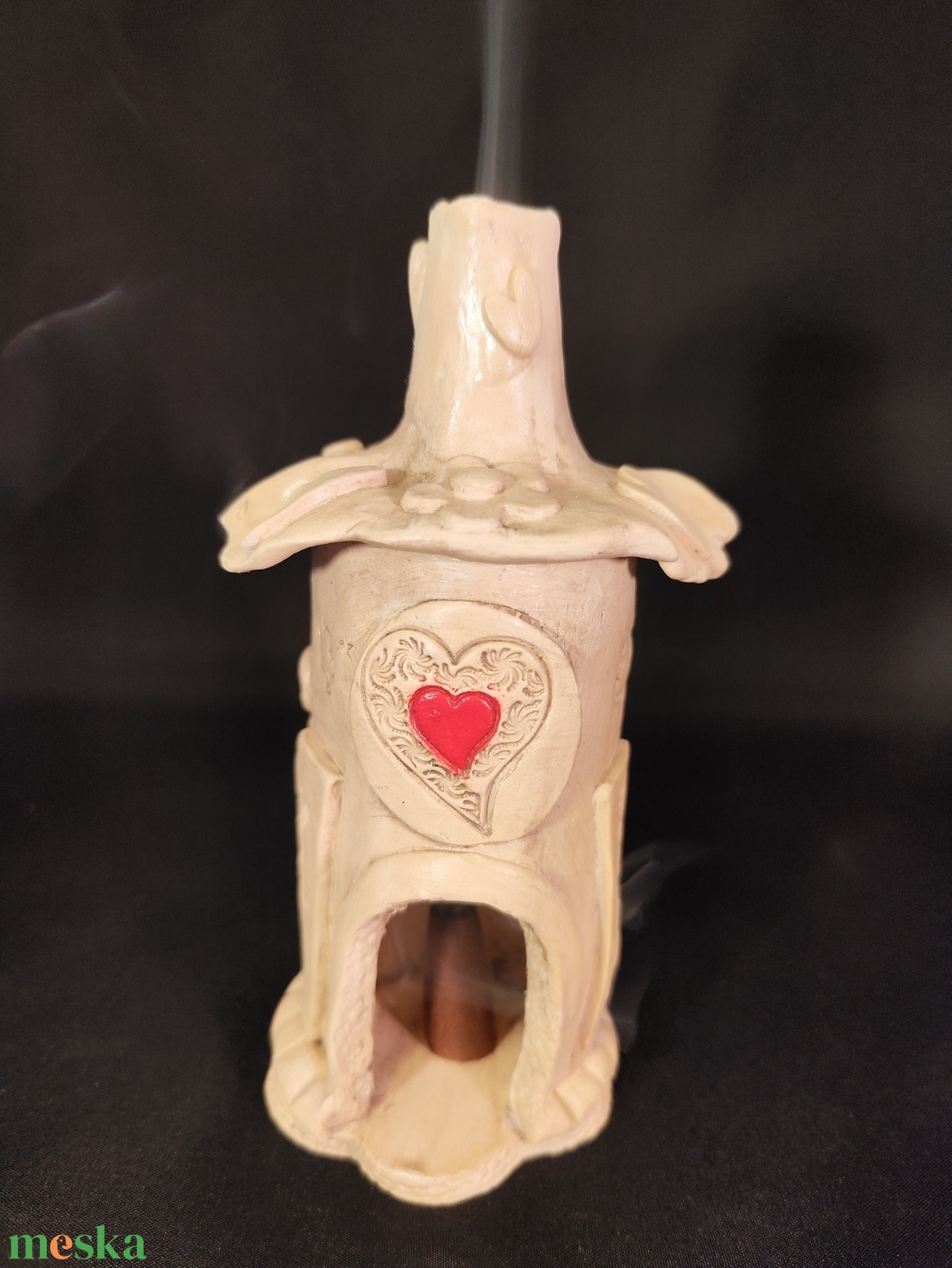 Kerámia füstölő piros szív - otthon & életmód - dekoráció - spiritualitás - füstölő és füstölőtartó - Meska.hu