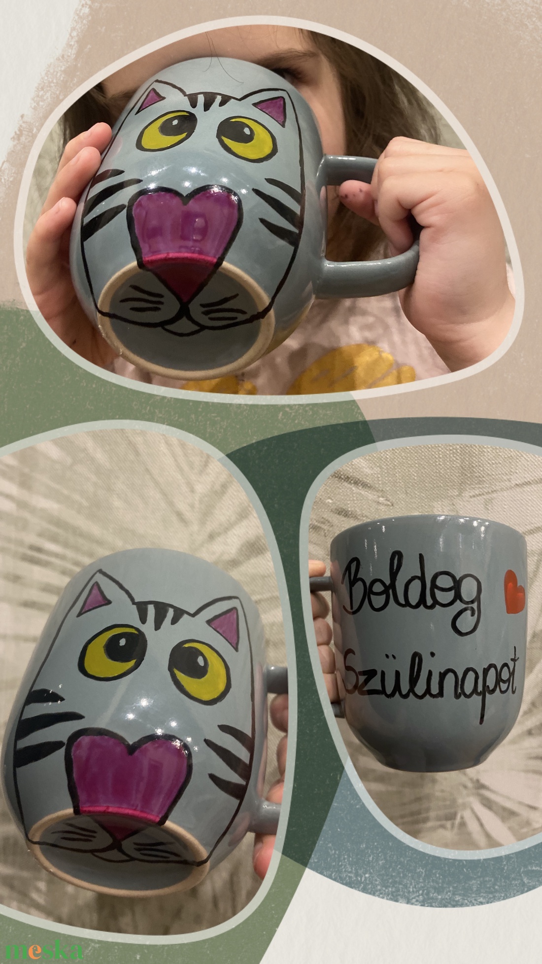 Cica arc bögre - otthon & életmód - konyhafelszerelés, tálalás - tálalás - bögre & csésze - Meska.hu