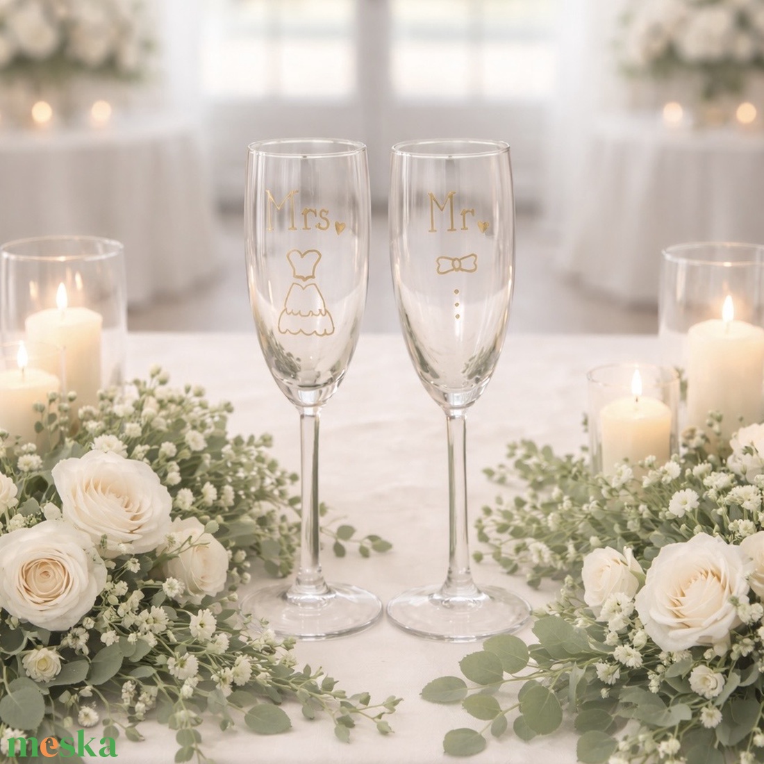Esküvői pezsgőspohár szett - esküvő - emlék & ajándék - nászajándék - esküvői pohár, pohárszett - Meska.hu