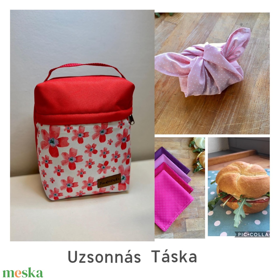 Uzsonnás táska, cipzárral,  PUL béléssel (élelmiszerbarát) - táska & tok - uzsonna- & ebéd tartó - ebéd tasak, doboz - Meska.hu