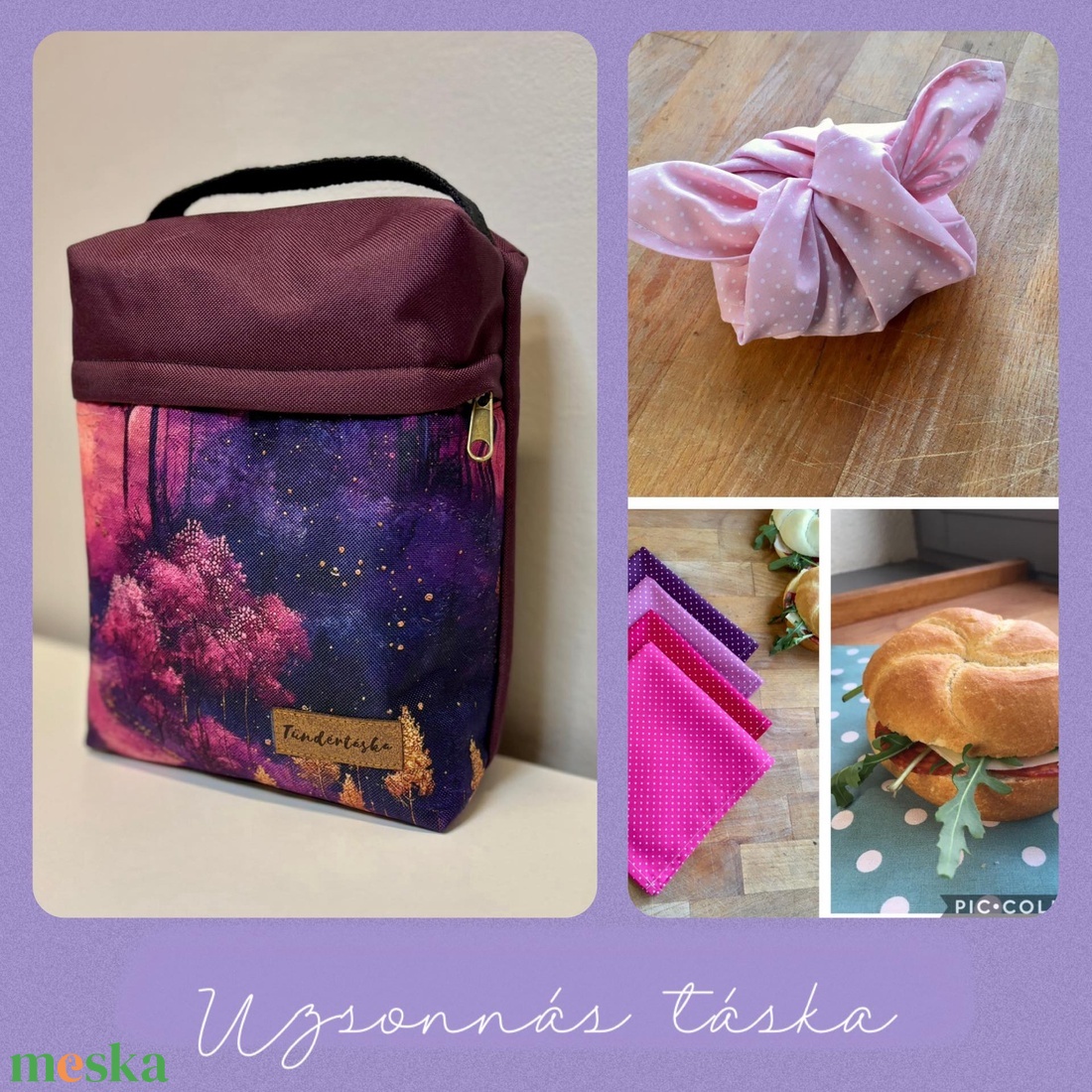Uzsonnás táska, cipzárral,  PUL béléssel (élelmiszerbarát) - táska & tok - uzsonna- & ebéd tartó - ebéd tasak, doboz - Meska.hu