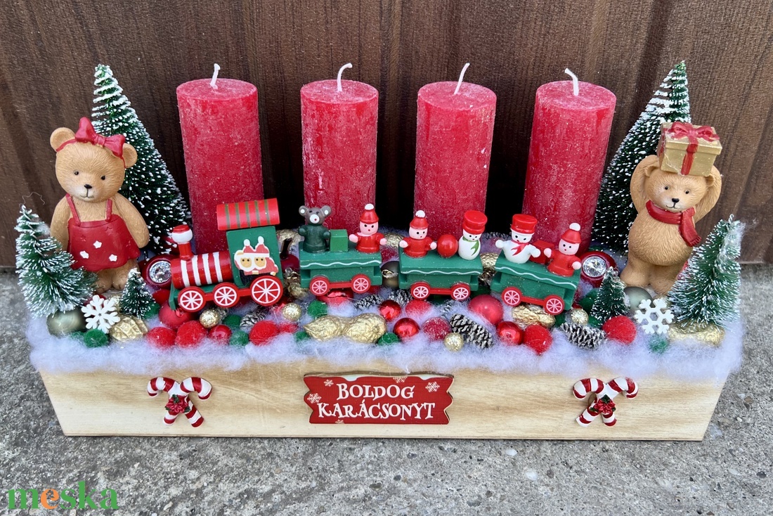 Vonatos, macis adventi asztaldísz  - karácsony - adventi díszek - adventi asztaldísz - Meska.hu