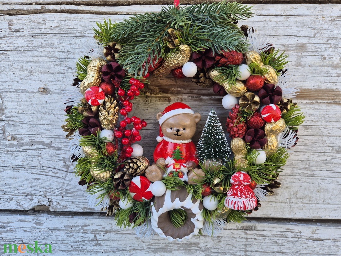 Maci kopogtató - karácsony - adventi díszek - adventi ajtódísz - Meska.hu