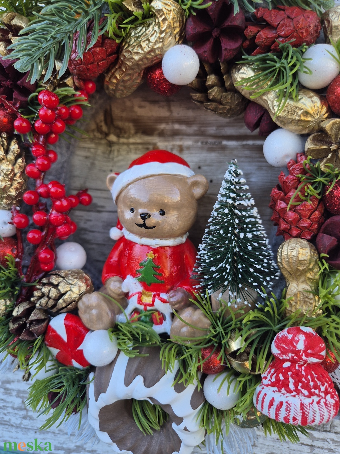 Maci kopogtató - karácsony - adventi díszek - adventi ajtódísz - Meska.hu