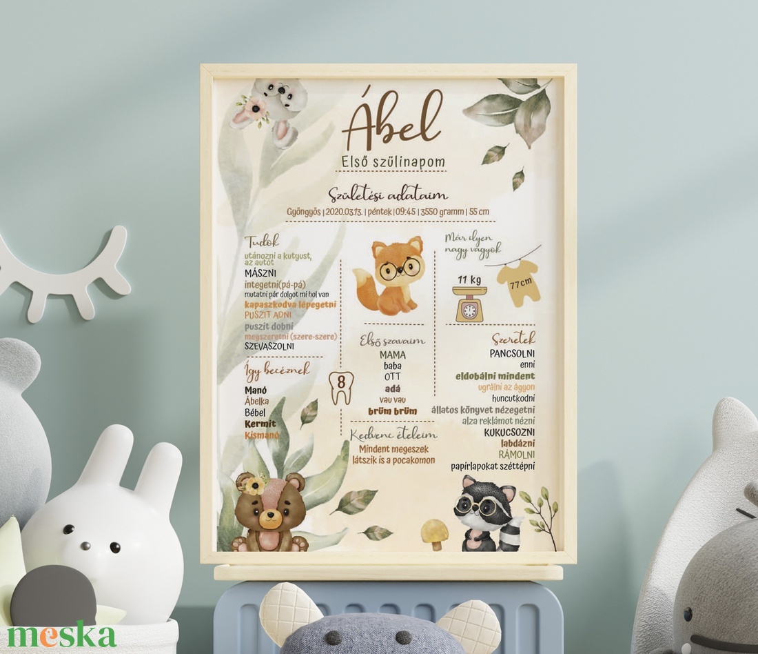 Erdei állatos, őszi hangulatú, természetbarát babaposzter - játék & sport - baba & babaház - baba - Meska.hu