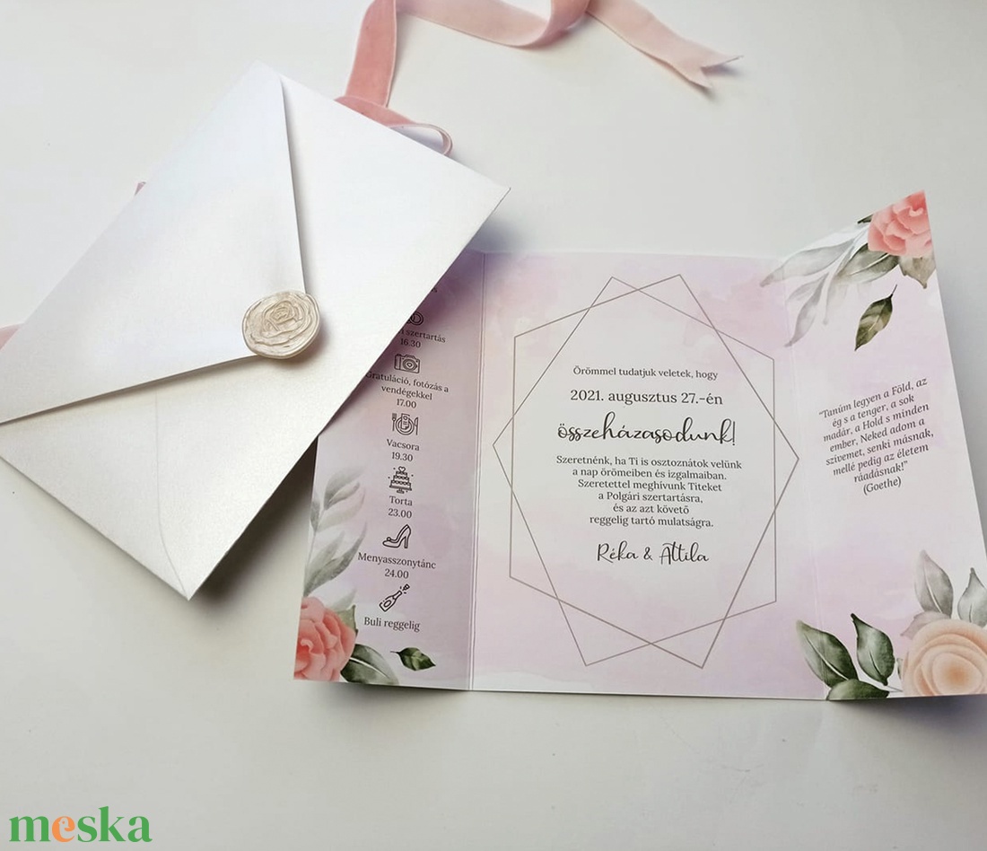 Esküvői meghívó - romantikus, virágos - esküvő - meghívó & kártya - meghívó - Meska.hu