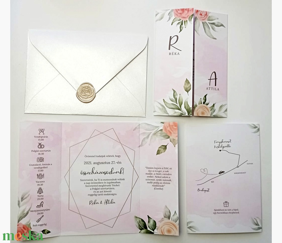 Esküvői meghívó - romantikus, virágos - esküvő - meghívó & kártya - meghívó - Meska.hu