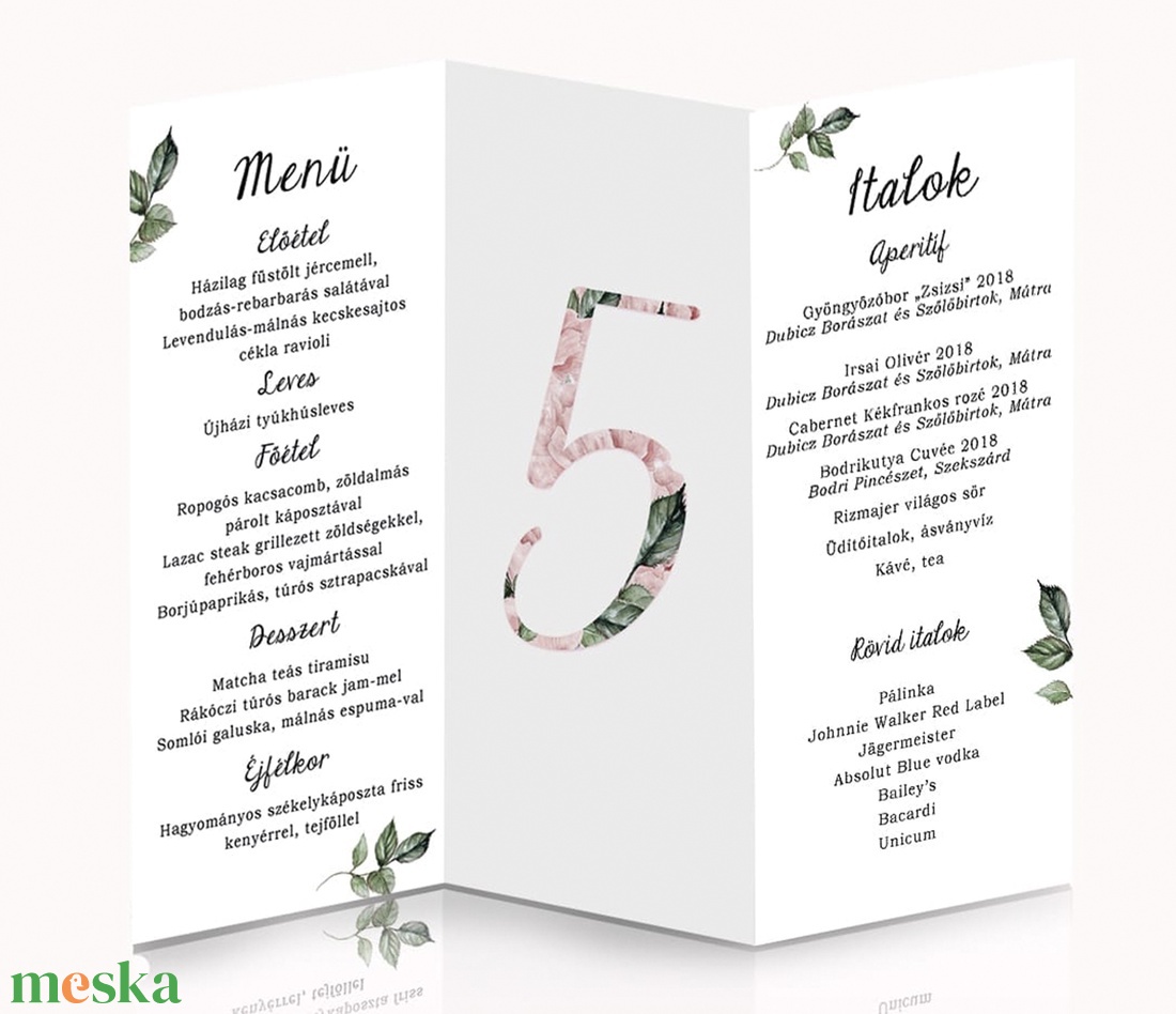 Esküvői menükártya - rózsás - esküvő - meghívó & kártya - menü - Meska.hu
