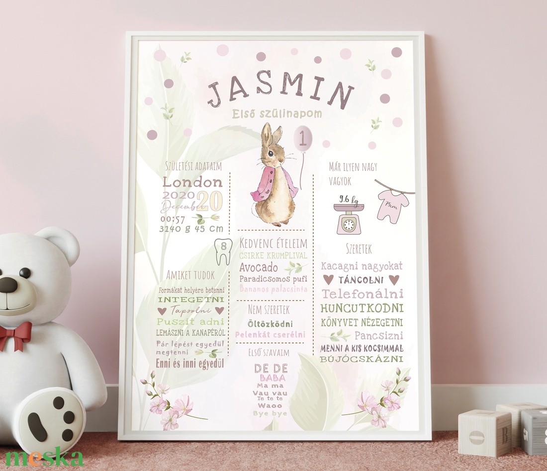 Nyuszis babaposzter  - otthon & életmód - babaszoba, gyerekszoba - babaszoba kép - Meska.hu