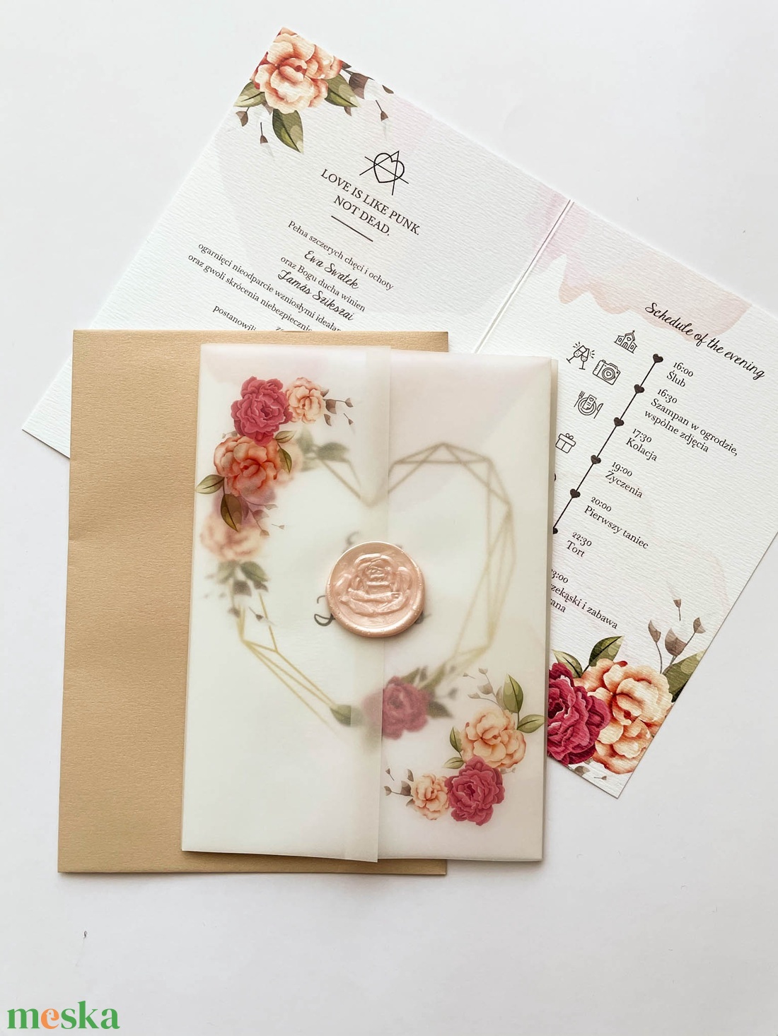 Pausz borítós esküvői meghívó viaszpecséttel - esküvő - meghívó & kártya - meghívó - Meska.hu