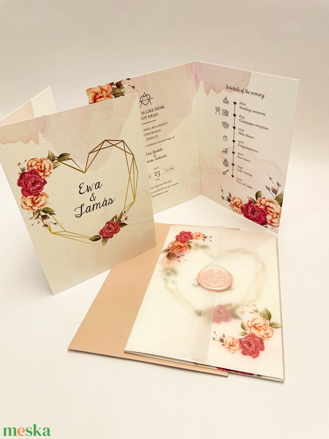 Pausz borítós esküvői meghívó viaszpecséttel - esküvő - meghívó & kártya - meghívó - Meska.hu