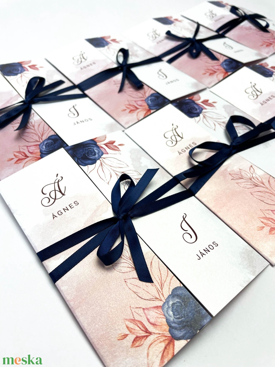 Rosegold és kék esküvői meghívó - esküvő - meghívó & kártya - meghívó - Meska.hu