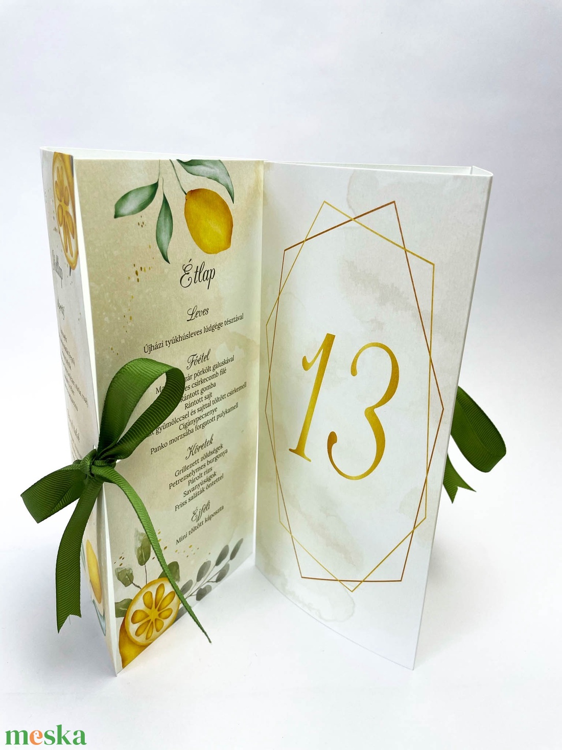 Citromos menü kártya zöld szalaggal - esküvő - meghívó & kártya - menü - Meska.hu