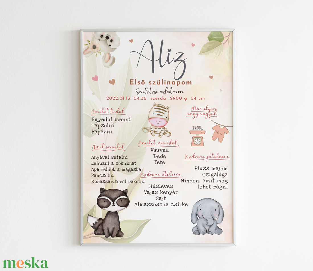 Állátos babaposzter kislányoknak - otthon & életmód - babaszoba, gyerekszoba - babaszoba kép - Meska.hu