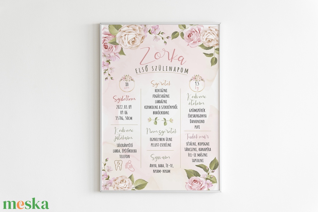 Viragos, rózsaszín babaposzter - otthon & életmód - babaszoba, gyerekszoba - babaszoba kép - Meska.hu