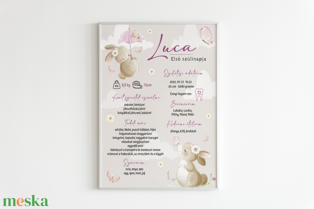 Nyuszis babaposzter - baba - mama - babaszoba dekoráció - babaposzter - Meska.hu