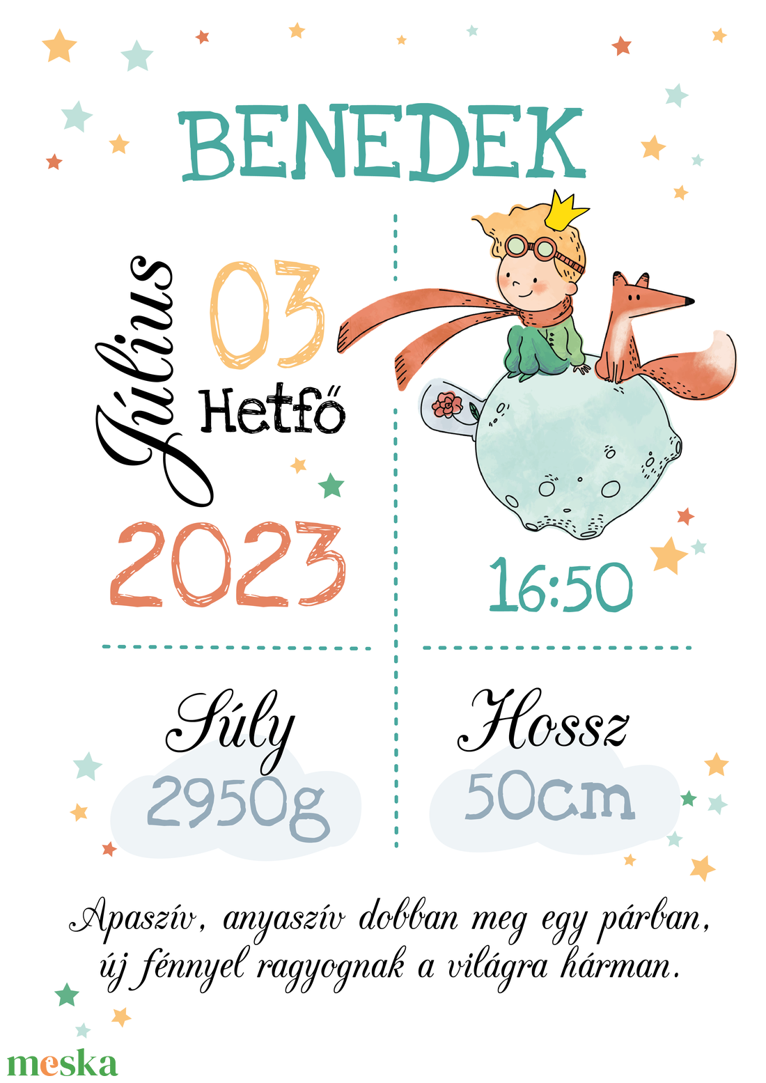 Kisherceg születési poszter - baba - mama - babaszoba dekoráció - babaposzter - Meska.hu