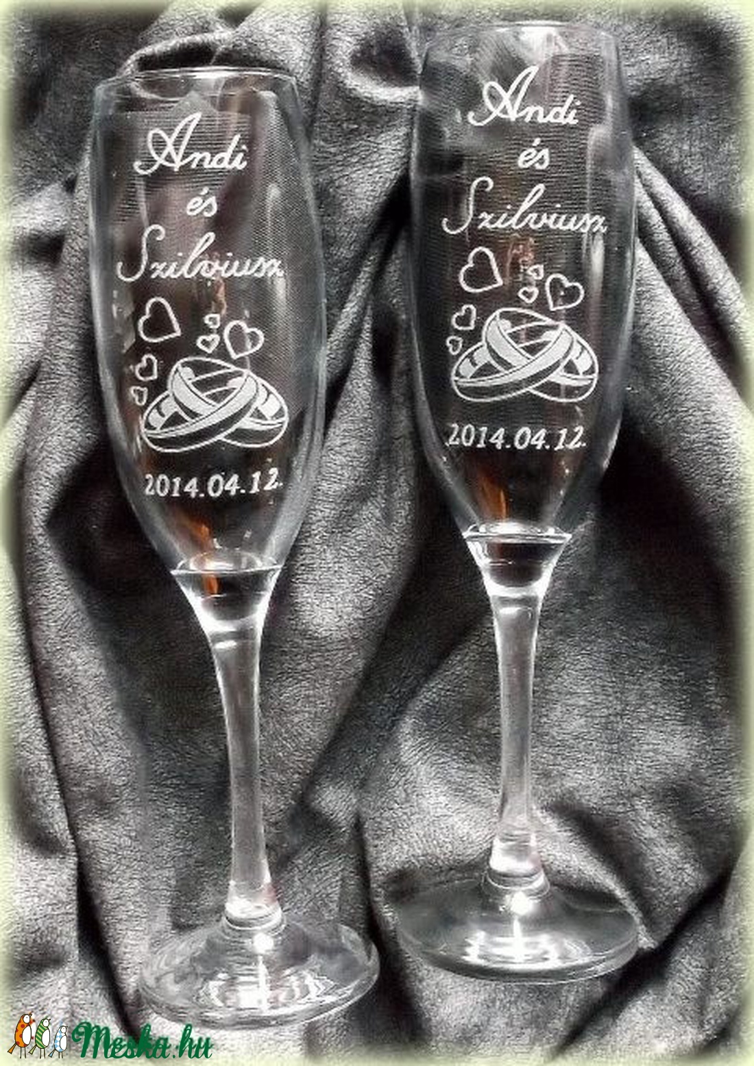 Eljegyzés, esküvő- pezsgős pohár -  - Meska.hu