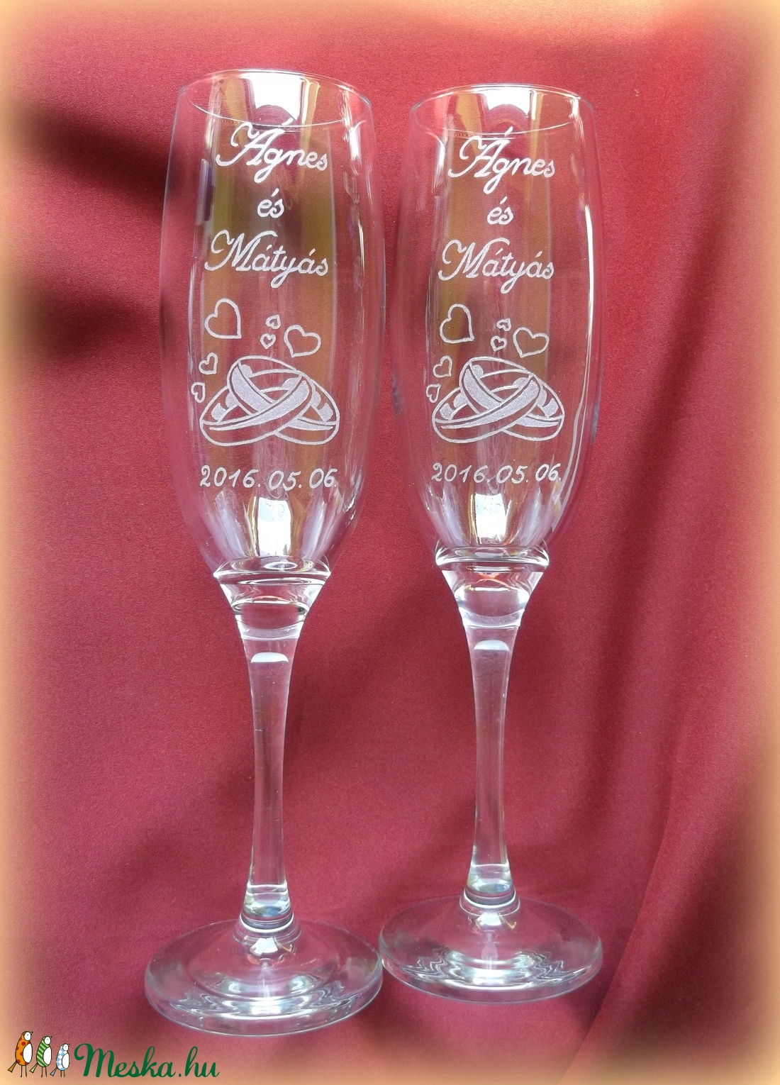 Eljegyzés, esküvő- pezsgős pohár -  - Meska.hu