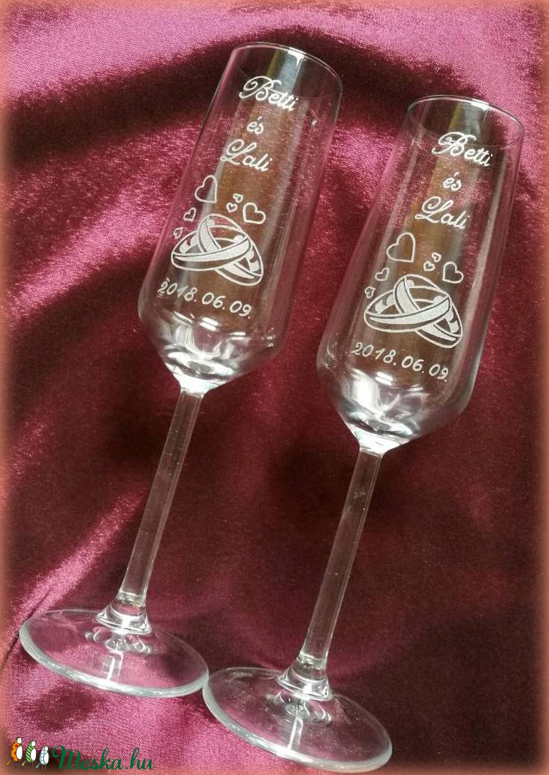 Eljegyzés, esküvő- pezsgős pohár -  - Meska.hu