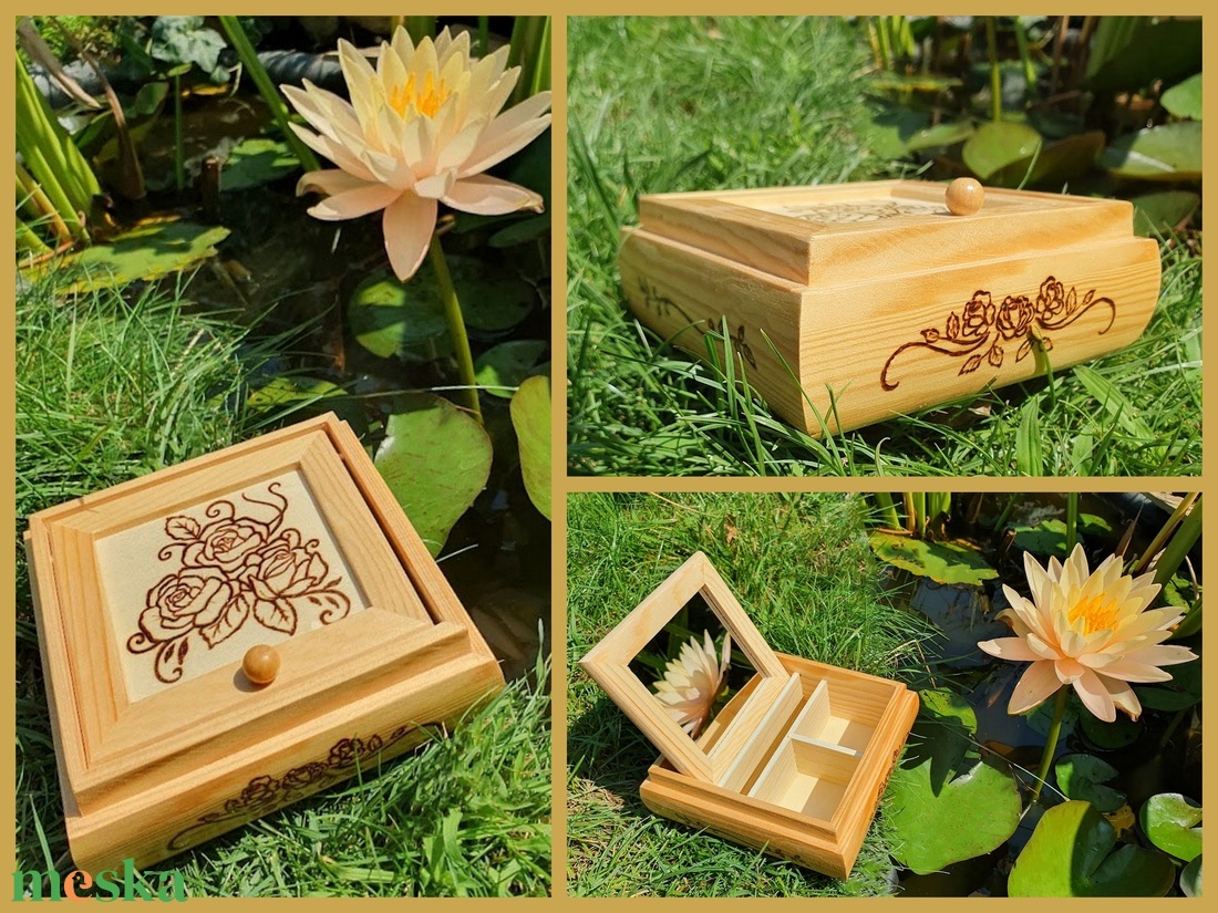 Rózsás tükrös doboz - ékszer - ékszertartó - ékszerdoboz - Meska.hu