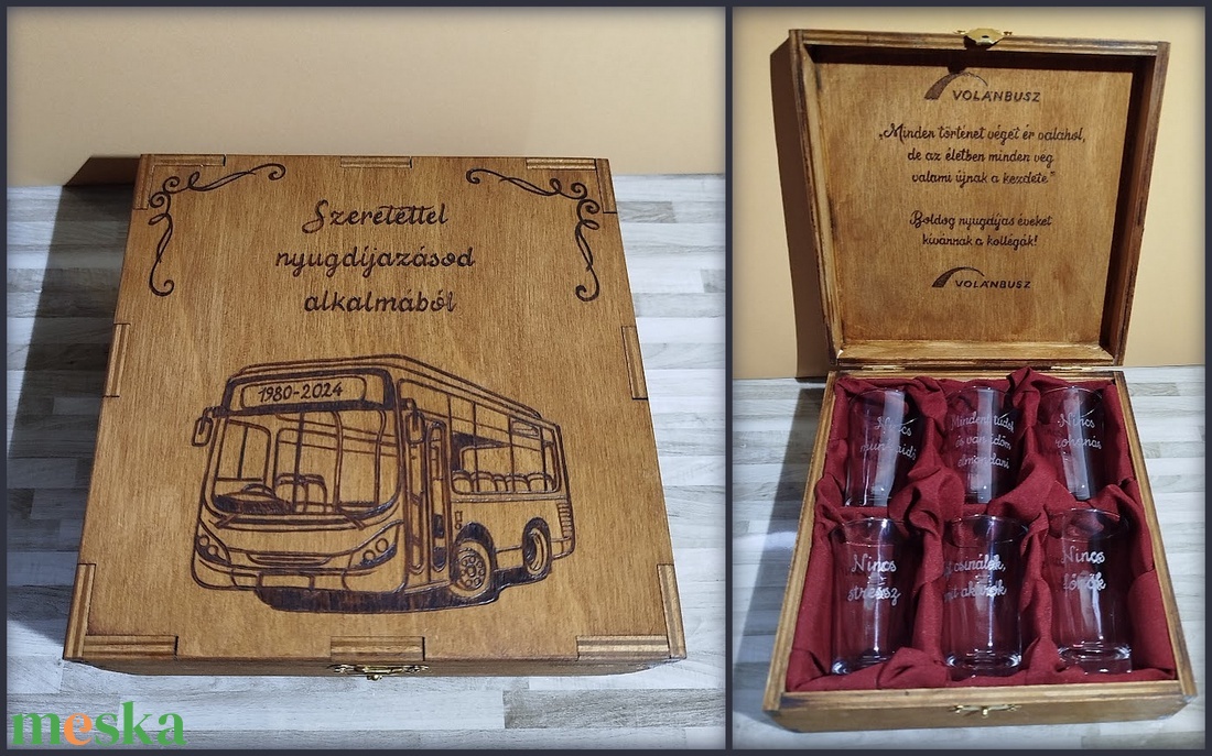 Nyugdíjba vonulásra - volánbusz - otthon & életmód - konyhafelszerelés, tálalás - tálalás - pálinkás poharak, szettek - Meska.hu