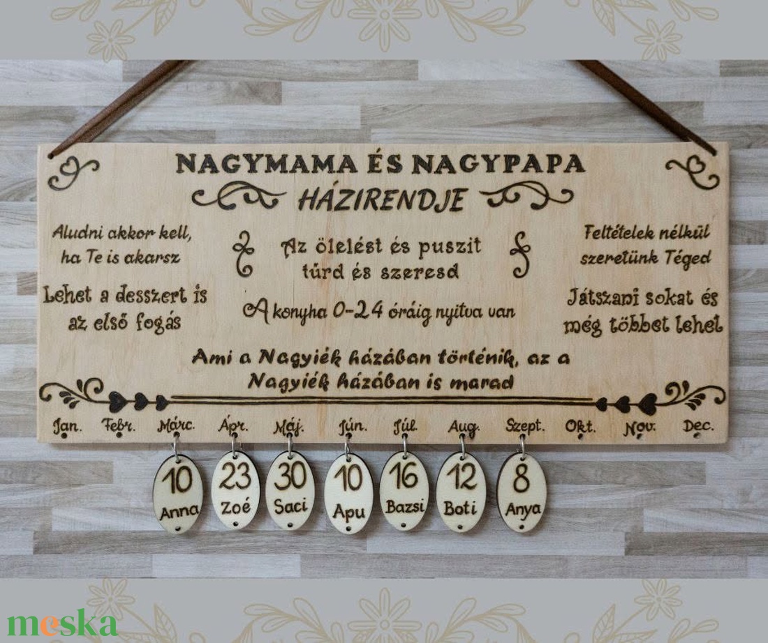 Családi öröknaptár, szülinaptár - Nagymama és nagypapa házirendje - otthon & életmód - dekoráció - fali és függő dekoráció - falinaptár & öröknaptár - Meska.hu