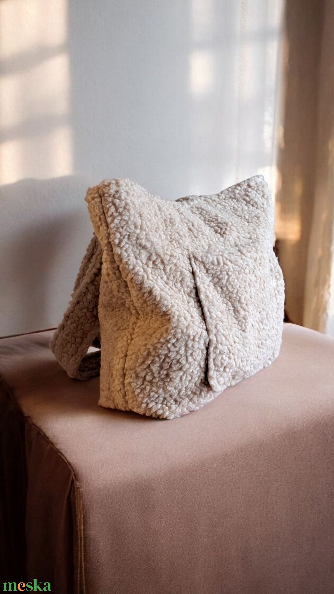 Bézs plüss táska - táska & tok - kézitáska & válltáska - nagy pakolós táska - Meska.hu