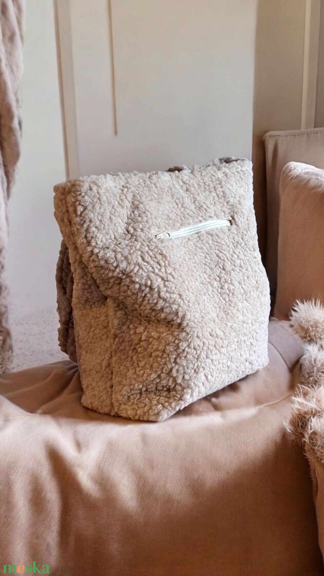 Bézs plüss táska - táska & tok - kézitáska & válltáska - nagy pakolós táska - Meska.hu