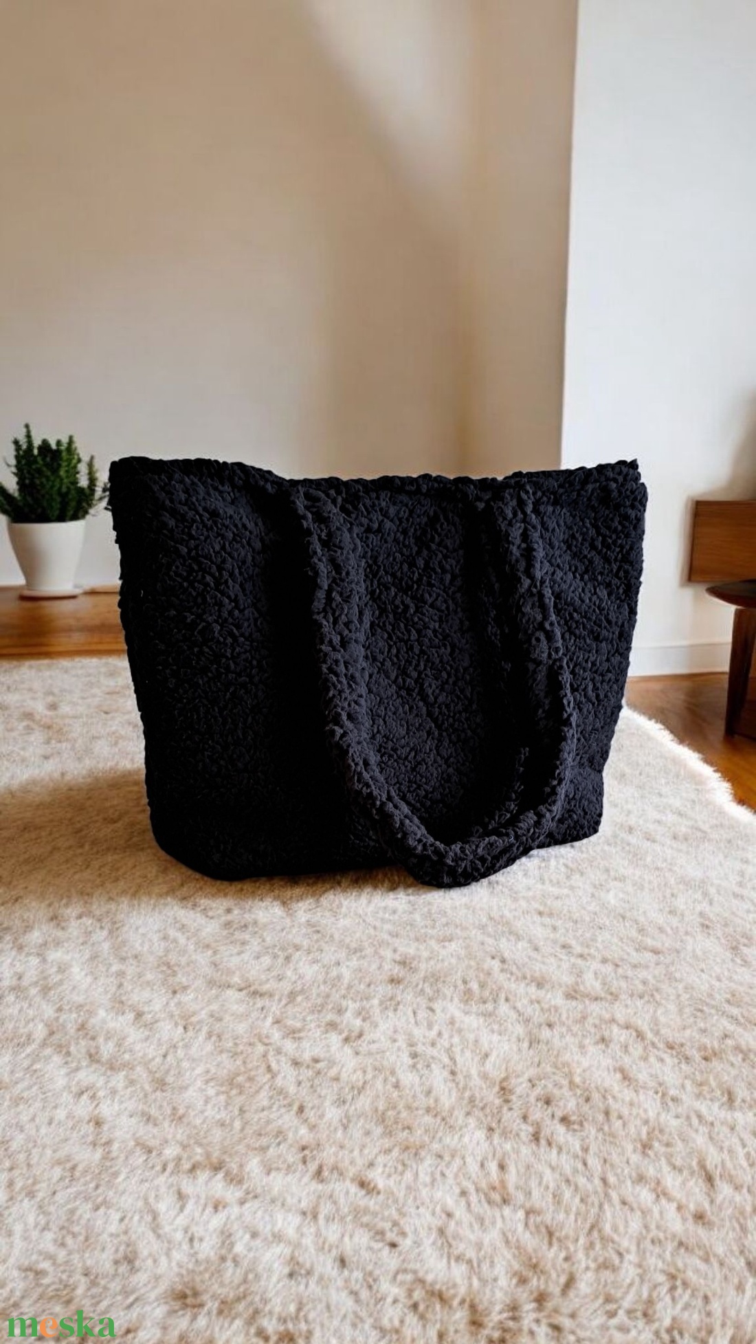 Fekete plüss táska - táska & tok - kézitáska & válltáska - nagy pakolós táska - Meska.hu