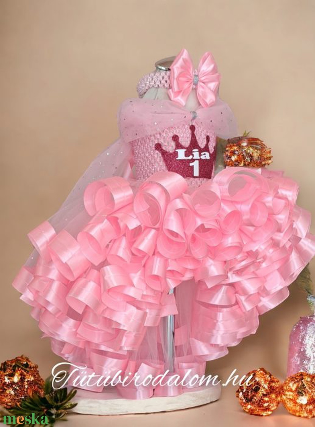 Egyedi, kézzel készített rózsaszín tütü ruha szett  - baba - mama - babaruházat - baba ruhák - Meska.hu