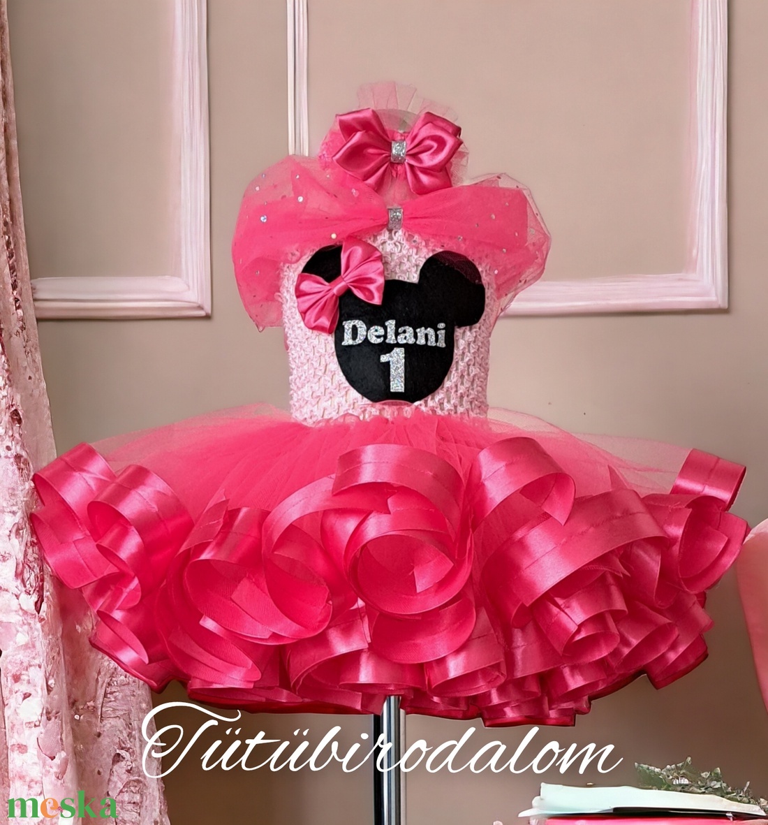 Rózsaszín masnis szülinapi tütü szett  - baba - mama - babaruházat - baba ruhák - Meska.hu